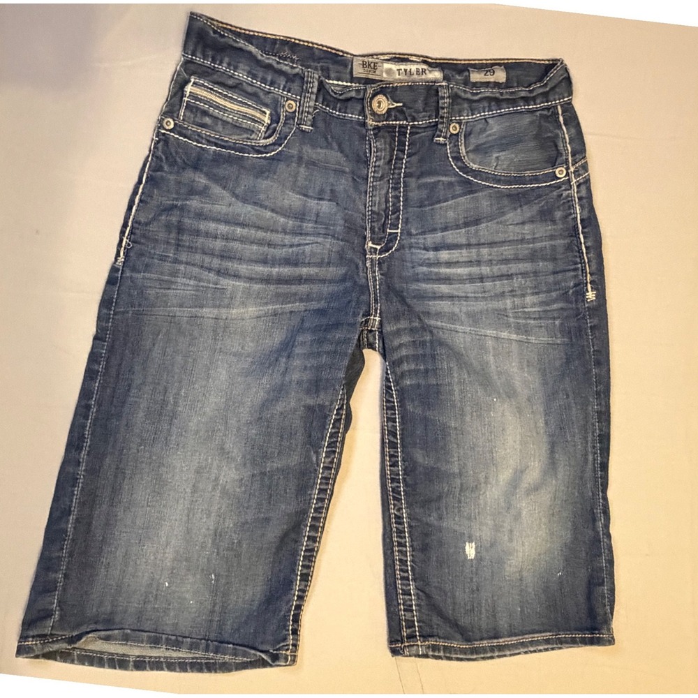 BKE Tyler Mens‎ Denim Shorts Size 29 Medium Wash Distressed Contrast Stitch